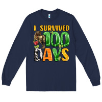 Navy dinosaur 100day celebration Long Sleeve Tee - LillyAllenDesigns