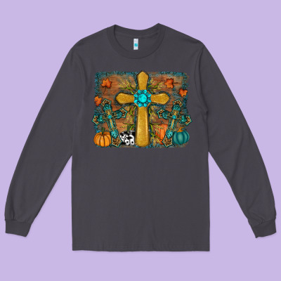 Fall Gemstone Cross Long Sleeve Tee Designed By Ranaportraitstore