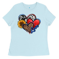 Baby Blue 4th of july american hearts Ladies Tee - Jasminsmagicworld