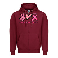 Burgundy Peace love cure Cancer Awareness Zipper Hoodie - HowdyJamesFarm