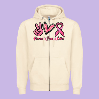 Peace Love Cure Cancer Awareness Zipper Hoodie Designed By Howdyjamesfarm