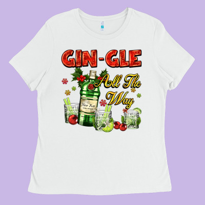 Gin`gle All The Way With Bottle And Cocktails Ladies Tee Designed By Adodesignshop