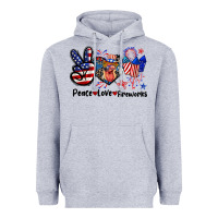 Heather Grey Peace love fireworks 4th of july Heavyweight Hoodie - CowGirlArtShop