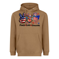 Toasted Coconut Peace love fireworks 4th of july Heavyweight Hoodie - CowGirlArtShop