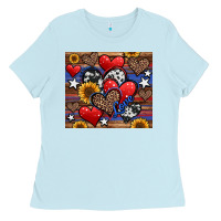 Baby Blue 4th of july american hearts Ladies Tee - Jasminsmagicworld