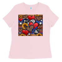 Bubblegum Pink 4th of july american hearts Ladies Tee - Jasminsmagicworld