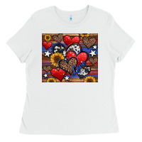 White 4th of july american hearts Ladies Tee - Jasminsmagicworld