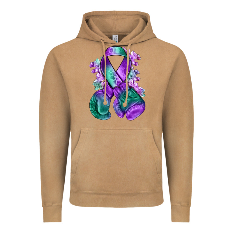 Purple And Green Anal Cancer With Boxing Gloves Na Vintage Hoodie by NancyCooperArtShop | Teevron