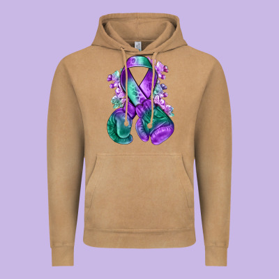 Purple And Green Anal Cancer With Boxing Gloves Na Vintage Hoodie Designed By Nancycooperartshop