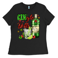 Black gin`gle bells with bottle and cocktail Ladies Tee - AdoDesignShop