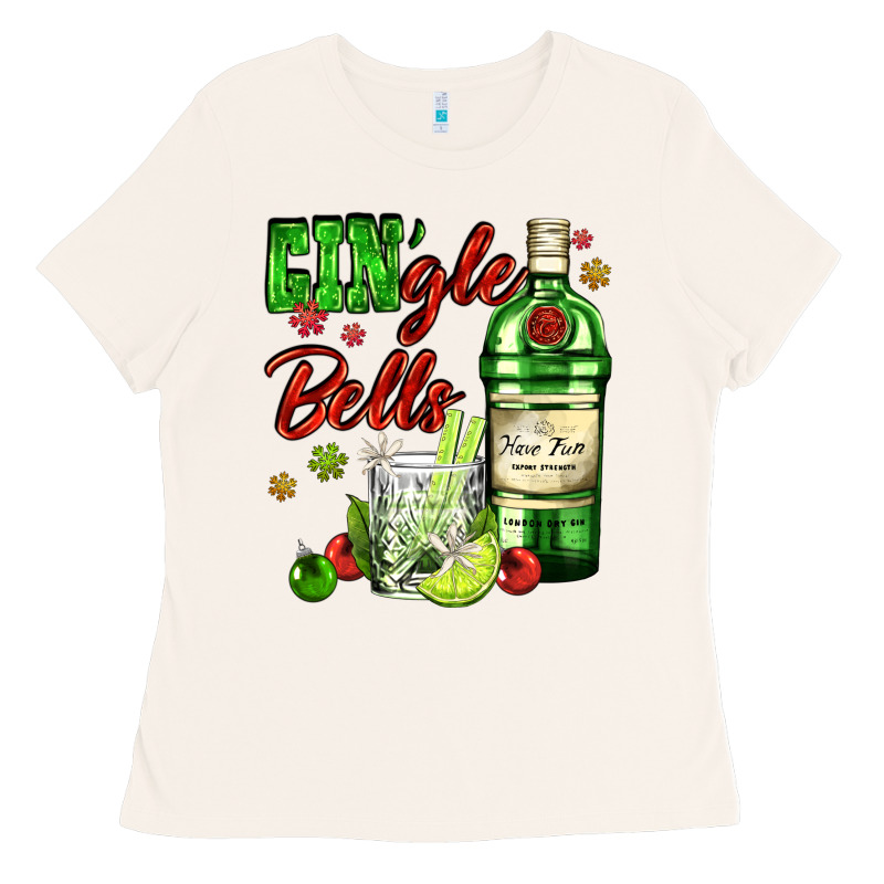 Gin`gle Bells With Bottle And Cocktail Ladies Tee by AdoDesignShop | Teevron