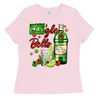 Bubblegum Pink gin`gle bells with bottle and cocktail Ladies Tee - AdoDesignShop