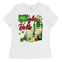 White gin`gle bells with bottle and cocktail Ladies Tee - AdoDesignShop