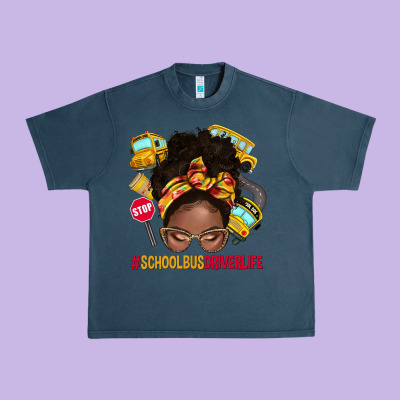 School Bus Driver Life Afro Messy Bun Urban Heavy Tee Designed By Nancycooperartshop