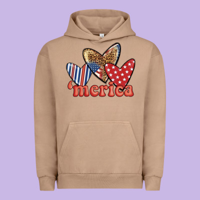 Merica 4th Of July Hearts Urban Hoodie Designed By Bundleandbundleshop