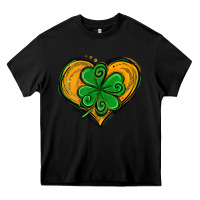 Black St. Patrick's Day Heart with Shamrock Heavy Core Tee - Jasminsmagicworld