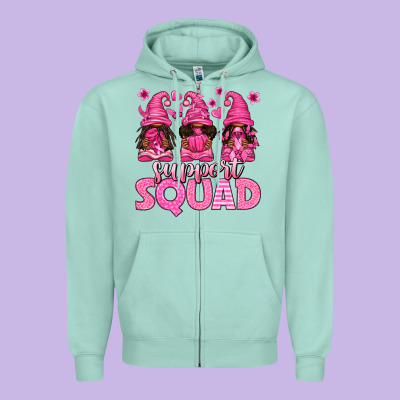Breast Cancer Afro Gnomies Support Squad Zipper Hoodie Designed By Texasbilliewilder