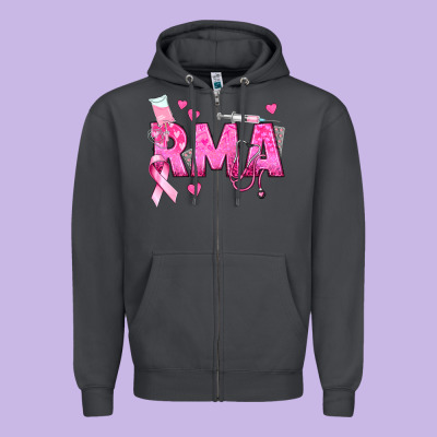 Breast Cancer Rma Registered Medical Assistant Zipper Hoodie Designed By Texasbilliewilder