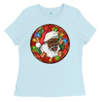 Baby Blue Black Santa Christmas Ladies Tee - RanaPortraitStore