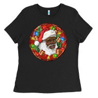 Black Black Santa Christmas Ladies Tee - RanaPortraitStore