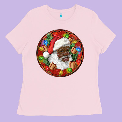 Black Santa Christmas Ladies Tee Designed By Ranaportraitstore