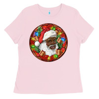 Bubblegum Pink Black Santa Christmas Ladies Tee - RanaPortraitStore