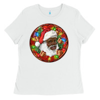 White Black Santa Christmas Ladies Tee - RanaPortraitStore