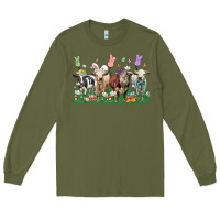 Army Green easter cow Long Sleeve Tee - LillyAllenDesigns