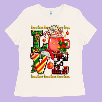 Love With Coffee Cup And Christmas Lights Ladies Tee Designed By Adodesignshop