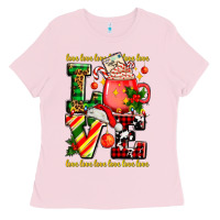 Bubblegum Pink love with coffee cup and christmas lights Ladies Tee - AdoDesignShop