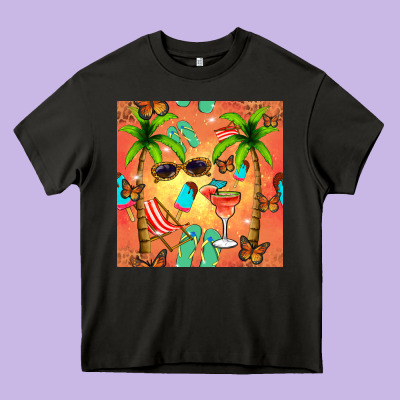 Summer Slipper And Cocktail Seamless Pattern Heavy Core Tee Designed By Bundleandbundleshop