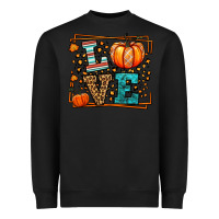 Black Fall Autumn Leopard Love Pumpkin Heavyweight Sweatshirt - LillyAllenDesigns