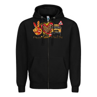 Black peace love school bus Zipper Hoodie - texasbilliewilder