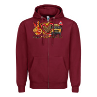 Burgundy peace love school bus Zipper Hoodie - texasbilliewilder