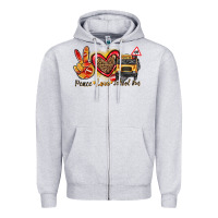Heather Grey peace love school bus Zipper Hoodie - texasbilliewilder