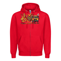 Red peace love school bus Zipper Hoodie - texasbilliewilder