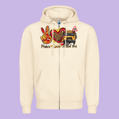 Peace Love School Bus Zipper Hoodie Designed By Texasbilliewilder