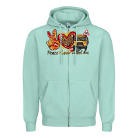 Seafoam peace love school bus Zipper Hoodie - texasbilliewilder