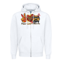 White peace love school bus Zipper Hoodie - texasbilliewilder