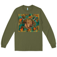 Army Green Western Fall Cow Long Sleeve Tee - RanaPortraitStore