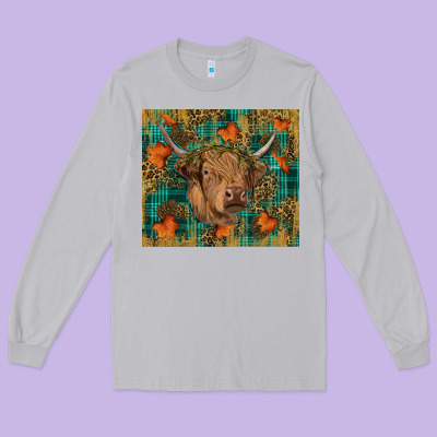 Western Fall Cow Long Sleeve Tee Designed By Ranaportraitstore