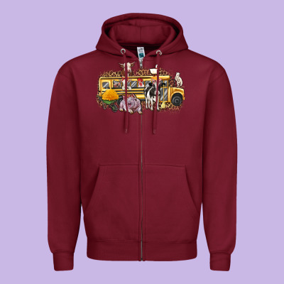 Farm Animals School Bus Zipper Hoodie Designed By Texasbilliewilder
