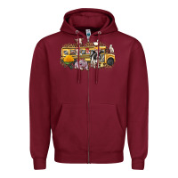 Burgundy farm animals school bus Zipper Hoodie - texasbilliewilder