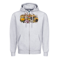 Heather Grey farm animals school bus Zipper Hoodie - texasbilliewilder