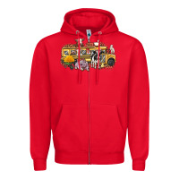 Red farm animals school bus Zipper Hoodie - texasbilliewilder