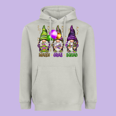 Mardi Gras Squad With Gnomies Heavyweight Hoodie Designed By Howdyjamesfarm