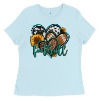 Baby Blue football hearts Ladies Tee - Jasminsmagicworld