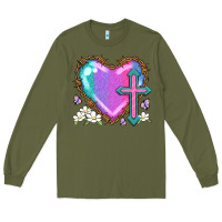 Army Green easter cross heart la Long Sleeve Tee - LillyAllenDesigns
