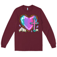 Burgundy easter cross heart la Long Sleeve Tee - LillyAllenDesigns