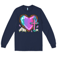 Navy easter cross heart la Long Sleeve Tee - LillyAllenDesigns